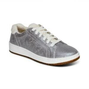 Aetrex Womens Blake Cozy Sneakers Silver Size 7.5 Shearling Lining & Lace-Up Cas